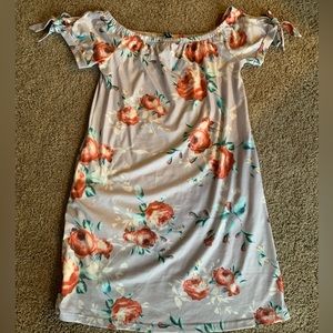 Small Lilac Purple Dress with Red Flowers and Side Pockets